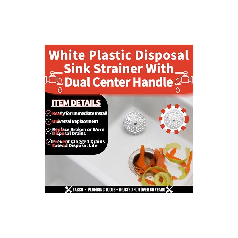 LASCO 02-4021 White Plastic Disposal Sink Strainer Fits Most