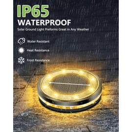 Bowfar Pack of 4 Outdoor Solar Floor Lights, IP68 Waterproof Solar Lights, 12 LEDs, Garden Lighting, Solar with Upgrade Solar Panel, Warm White Solar Lights for Garden, Lawn, Walkway, Patio, Driveway