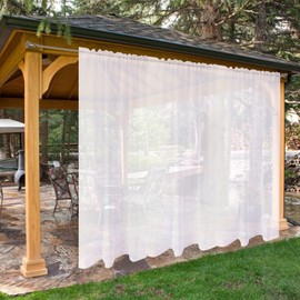 SpaceDresser Waterproof White Outdoor Sheer Curtains for Patio - 2 Panels Rod Pocket Indoor Voile Sheer Curtain for Living Room,100W x 84L inch, White