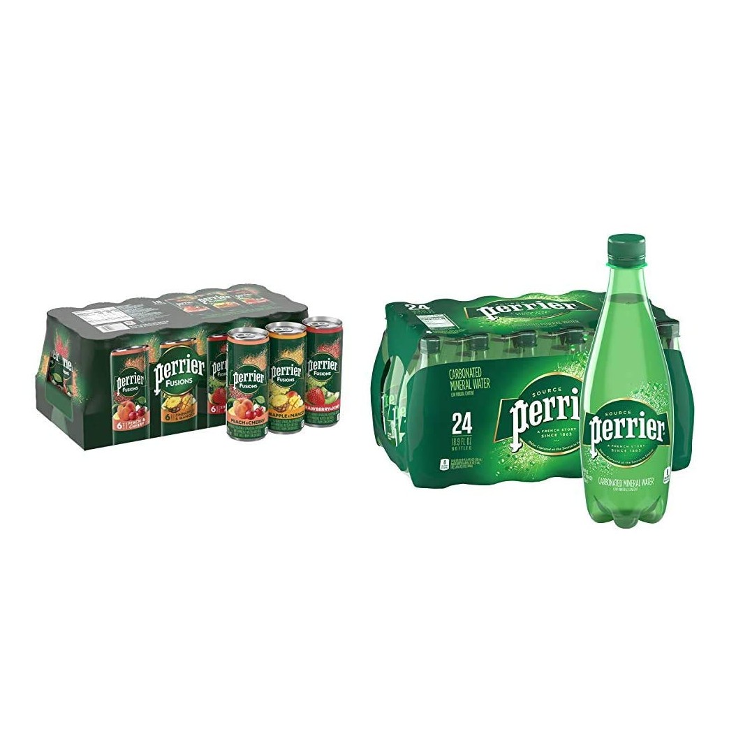 Perrier Fusions, Assorted Flavors, 11.15 Fl Oz Cans (Pack of 18) & Carbonated Mineral Water, 16.9 Fl Oz (24 Pack) Plastic Bottles