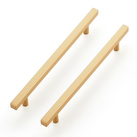 Ravinte 10 Pack Brass 7-1/2 Inch Hole Center Champagne Gold Handles Square Cabinet Hardware Stainless Steel Pulls for Kitchen Cupboard Drawers 10 Inch Overall Length