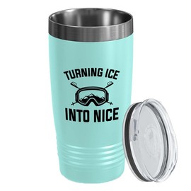 Skiing Teal Edition Viking Tumbler 20oz - Turning ice - Ski Bum Gifts Fun Gifts for Skiers Mountain Camping Water Skiier Gifts