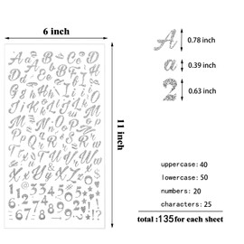 540pcs Silver Letter Stickers, Glitter Cursive Alphabet Letter and Number Stickers Self Adhesive Script Alphabet Letter Stickers for Scrapbooking Grad Cap Decoration and DIY Crafts Making Supplies