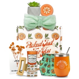 Sunny&Wise Orange Themed Gift Baskets for Women - Designed in USA - Care Package, Self Care Gifts, Get Well Soon, Thinking of You