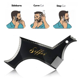 Siffoi Men's Beard Shaping Styling Tool with Handmade Pocket Size Wooden Comb in PU Cover, 2026 Version Precision Edging for Jaw, Cheek & Neck Lines, Works with All Beard Razors & Trimmers