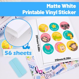 TECKWRAP Printable Vinyl Sticker Paper for Inkjet Printer, Matte Inkjet Printable Vinyl, 8.26" x 11.69" A4 56 Sheets/Pack Photo Paper for Craft Scrap-Booking, Stickers, Labels