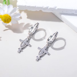 enjoylifecreative Kreuz Creolen Ohrringe für Frauen und Männer 925 Sterling Silber Jesus Fisch Kreuz Ohrringe Christliche Kreuz Schmuck Geschenk für Damen Herren