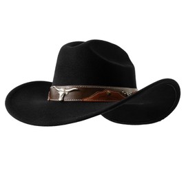 Lanzom Cowboy Hat for Women with Wide Brim Felt Western Cowgirl Hats for Cowboys and Cowgirls (US, Alpha, Medium, Large, Black)