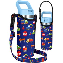 Miss Adola Water Bottle Carrier with Strap - Handheld Kids Water Bottle Holder for 14-20 oz Cute Cartoon Design Neoprene Crossbody Bottle Sling Bag for Boys for Insulated Drink Bottle, Excavator Car