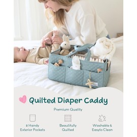 Lily Miles Baby Diaper Caddy Organizer, Quilted Nursery Storage Basket for Newborn Essentials and Diaper Changing Station, Gift for Baby Shower and Registry Must-Have (Willow Green)