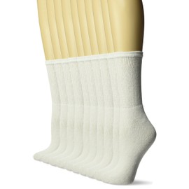 Fruit of the Loom Women's 10 Pack Cushioned Crew Socks, White, Shoe Size: 8-12