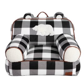 Dearfoams Black and White Buffalo Check Sherpa Plush Bean Bag Chair with Novelty Ears Large