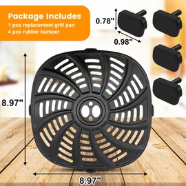 Air Fryer Accessories for Gourmia GAF798 GAF716 GAF778 7QT Air Fryer, Food Grade Nonstick 8.97''*8.97'' Air Fryer Replacement Parts Rack Tray Grill Pan Grill Plate Crisper Plate, Dishwasher Safe