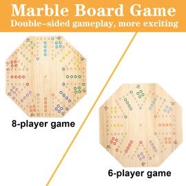 HOROW Wahoo Board Game Wooden Original Board Game Classic 2 Side Painted Fast Track Game for 6 Player and 8 Player with 32 Marbles,8 Dices for Family Game Night(8-Player,Log)