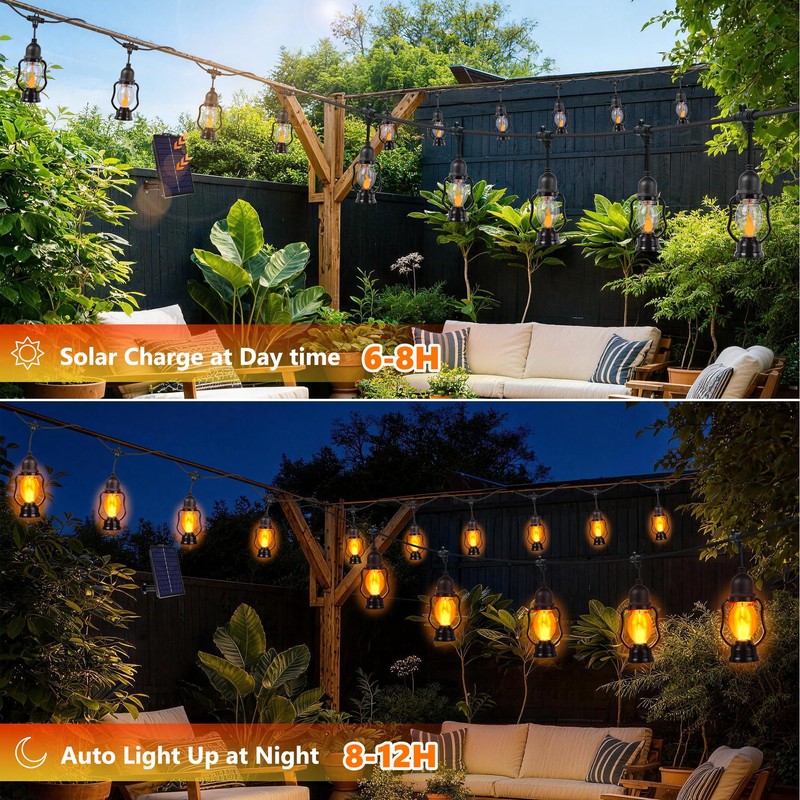 Zeiliuled Solar Flame String Lights, 21FT Solar String Lights Outdoor