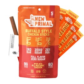 New Primal Buffalo Chicken Sticks, Keto, Gluten Free Healthy Snacks, Sugar Free Low Carb High Protein, Jerky Meat Stick, 9g Protein, 5 Pack