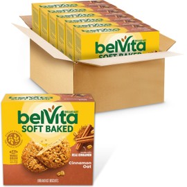 belVita Soft Baked Cinnamon Oat Breakfast Biscuits, Chewy Breakfast Bars, 6 Boxes of 5 Packs (1 Biscuit Per Pack)