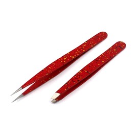AAProTools Slant & Pointed Tweezers Set With Pouch, 2-Pack, Stainless Steel, Best For High Precision Daily Beauty Routines, Eyebrows, Ingrown Facial & Nose Hair, Splinters & Ticks (Red & Black) A+ Qua
