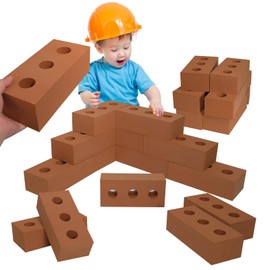 TANEMUDO 35 Pcs Foam Brick 8 x 4 x 2.4 Inch Building Blocks Large Thick Blocks Circle Holes Fake Brick Stacking Construction Construction Toy for Kids