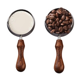 Set of 2 Measuring Cups Stainless Steel Set, Cup Measuring Cup with Walnut Wooden Handle for Measuring Liquids and Solids, Wooden Handle Measuring Spoon Measuring Tool of Kitchen Dosing Spoon for
