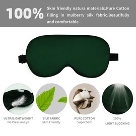 Silk Eye Sleep Mask Adjustable Strap, Comfortable & Super Soft Cyan Satin Eye Mask Satin Eye Mask, Blindfold Eyeshade for Men & Women for A Full Night's Sleep (Dark Green)