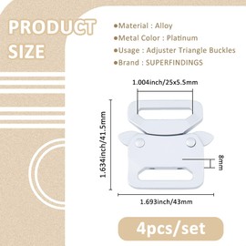 SUPERFINDINGS 4 Pack Platin Schwere Duty Schnallen Legierung Schnalle 4.2x4.3cm Paracord Schnallen Schnellverschluss Klickverschluss Gurtband Halsband Schnalle Für Paracord Armband Herstellung