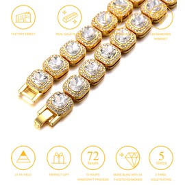 Halukakah Tennis Chain Bundle Diamond for Men, 18K Real Gold/Platinum Plated Square Diamond Golden Bracelet/Necklace, Lab Diamonds, Metal Diamond, No Gemstone