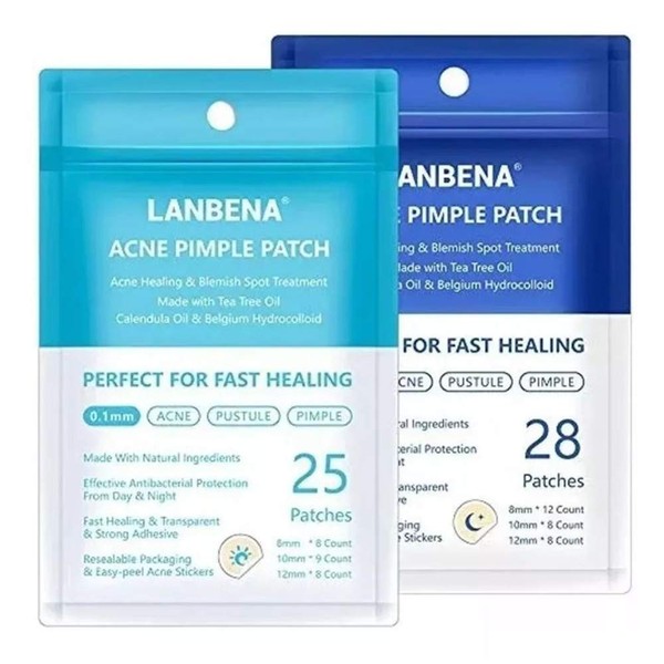 Lanbena Parches Anti Acne, Tratamiento Completo Día Y Noche, contiene 53 parches para absorber el acné, aplanando y calmando la piel.