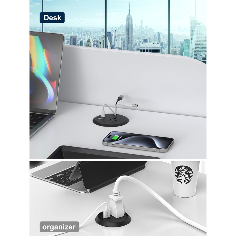 Desktop Power Grommet Outlet PD 20W Fast Charging USB-C,Tamper-Resistant Design