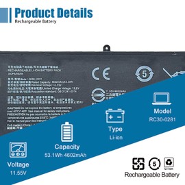 VANPIR RC30-0281 Laptop Battery, 11.55V 53.1Wh 4602mAh Compatible with Razer Blade Stealth 13.3 Early 2018 2019 RZ09-0281 RZ09-02810 RZ09-02812 RZ09-0310 RZ09-03100 Series RC30-028102 3ICP6/59/84