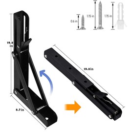 AUTOHJ Folding Shelf Brackets - 20 Inch 2 Pcs Heavy Duty Metal Collapsible Shelf Bracket, DIY Wall Mounted Shelf Bracket, Space Saving for Bench Table