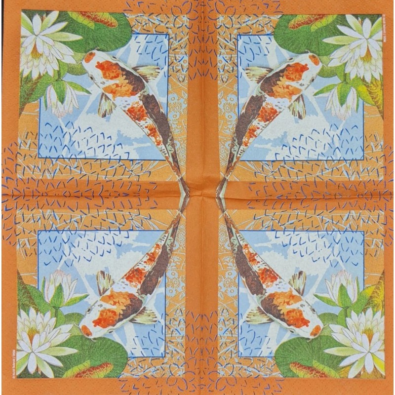TWO Individual Napkins Koi Fish Lotus Flower Lunch Decoupage (1048)