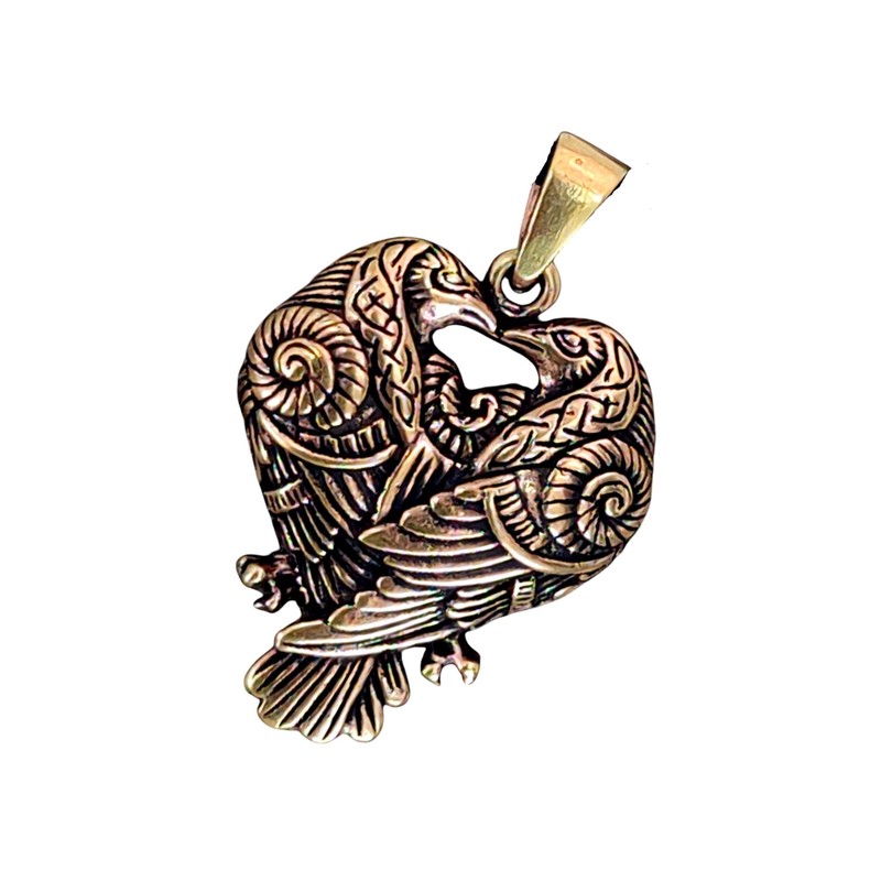 Kiss of Leather Raven Pendant Bronze with Cotton Cord, Bronze