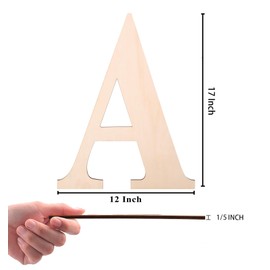 17 Inch Large Wooden Letter, Smooth Surface Wood Letters for Wall Decor, 1/5 INCH Blank Unfinished Wooden Letters for Home Wall Decor DIY Painting Crafts(Letter A)