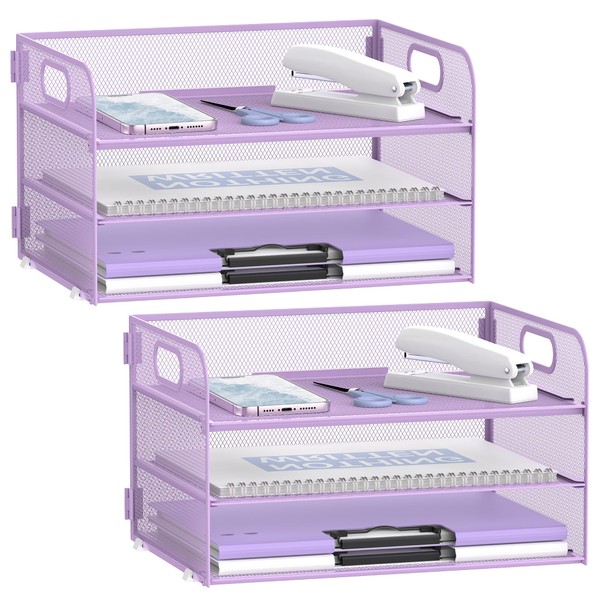 Daltack 3-Tier Paper Organizer with Handle, Mesh Desk Organizer Letter