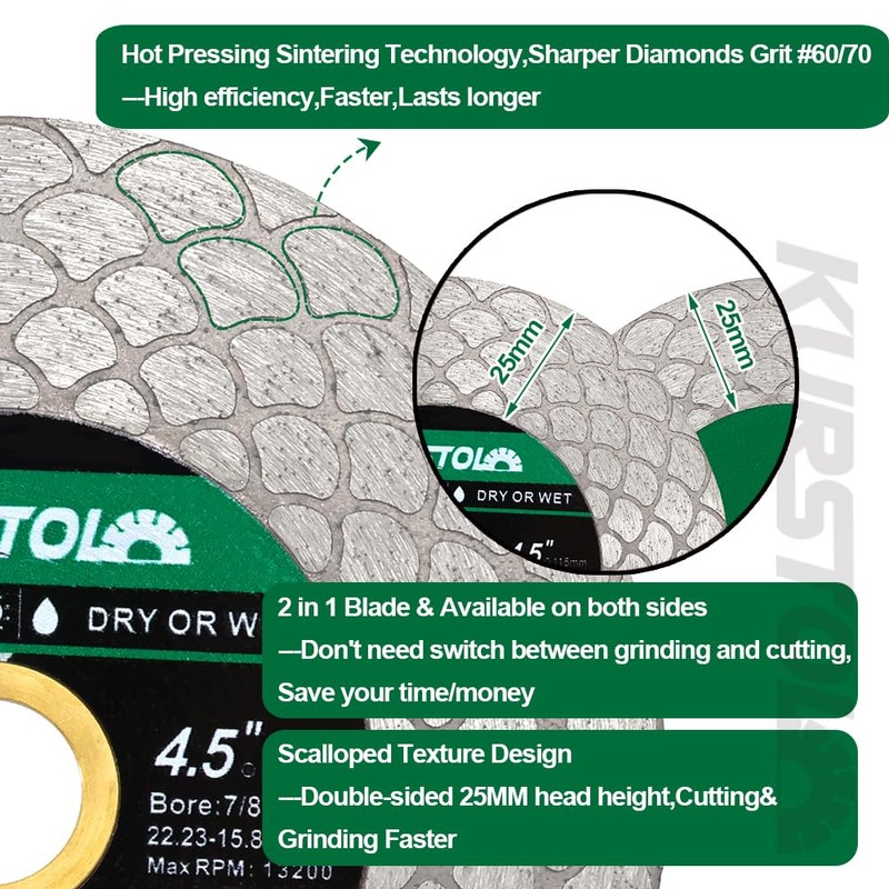 KURSTOL Tile Diamond Saw Blade - 115mm/4.5" Diamond Cutting Disc,Angle