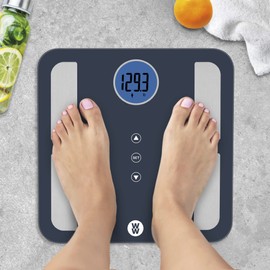 Weight Watchers Scales by Conair BathroomScale for BodyWeight,Glass Digital Scale,Body Analysis Measures Body Fat,Body Water,BMI,Bone Mass&Muscle for 4Users,Measures Weight up to 400Lbs in Black&Blue