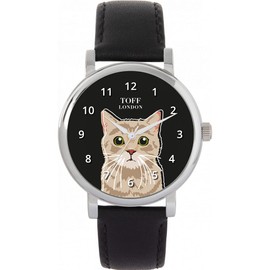 Toff London Ladies Beige Tabby Cat Head Watch