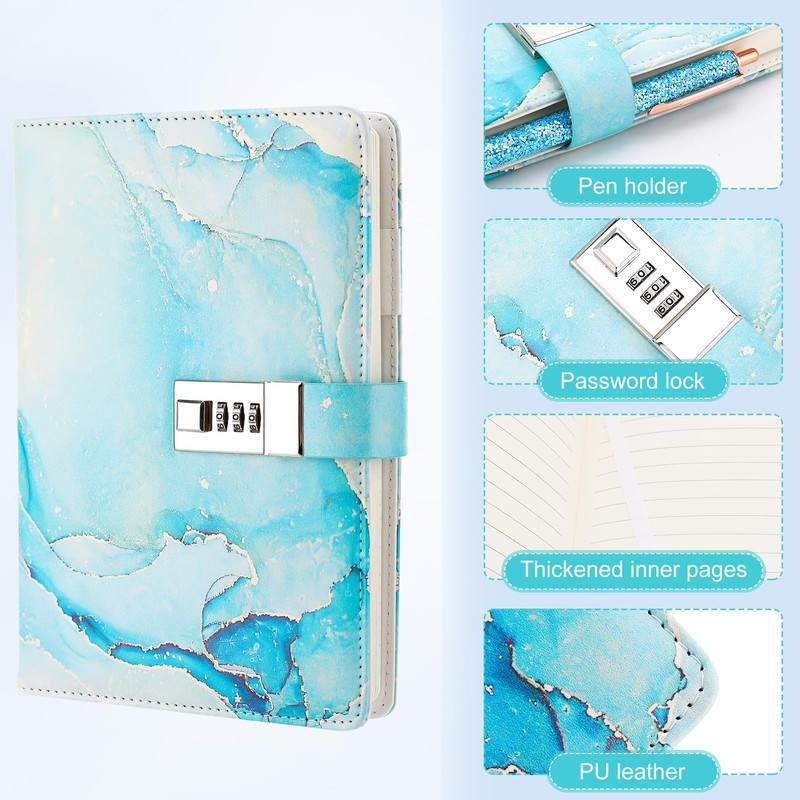 Candcamp Secret Diary with Lock for Girls,Blue Kids Journal Password