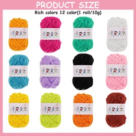 AUAUY Acrylic Yarn Skeins, 12-Strand Soft Yarn (12 x 10g) for Crocheting and Knitting Craft Project, Assorted Starter Crochet Kit Yarn Bulk for Colorful Craft Adults and Kids