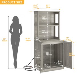 DWVO Large Hidden Litter Box Furniture With Shelves and Charging Station, Wooden Enclosure for Self-Cleaning Litter Boxes, Grey