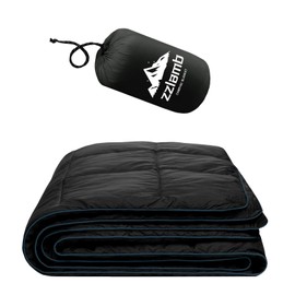 zzlamb Camping Blanket for Adults, Compact Lightweight Soft Puffy Blanket Water-Repellent, Packable Warm Quilt Down Alternative Couch Car Travel RV Picnic Hiking Backpacking Beach, Black 52''x75''