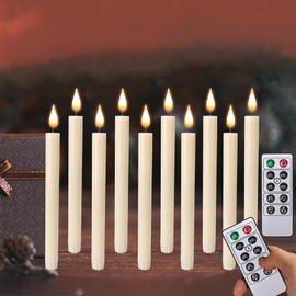 LED Flameless Taper Candles With Remote-Timer Battery Operated Flickering 9.6 Inches Ivory Window Candle Lights Realistic Warm Amber Light Best Gift For Xmas Wedding Home Dinner Decor Set of 10