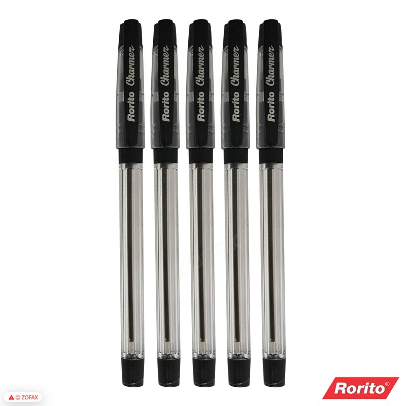rorito 10 x 0.7mm Charmer BLACK Ballpoint Pens Soft Grip
