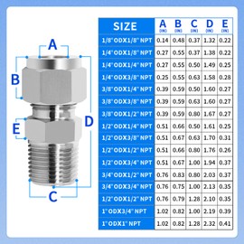 ChillWaves 304 Stainless Steel Compression Tube Fitting, 1/4" OD x 3/8" NPT Male Compression Union Connector(5-PACK)