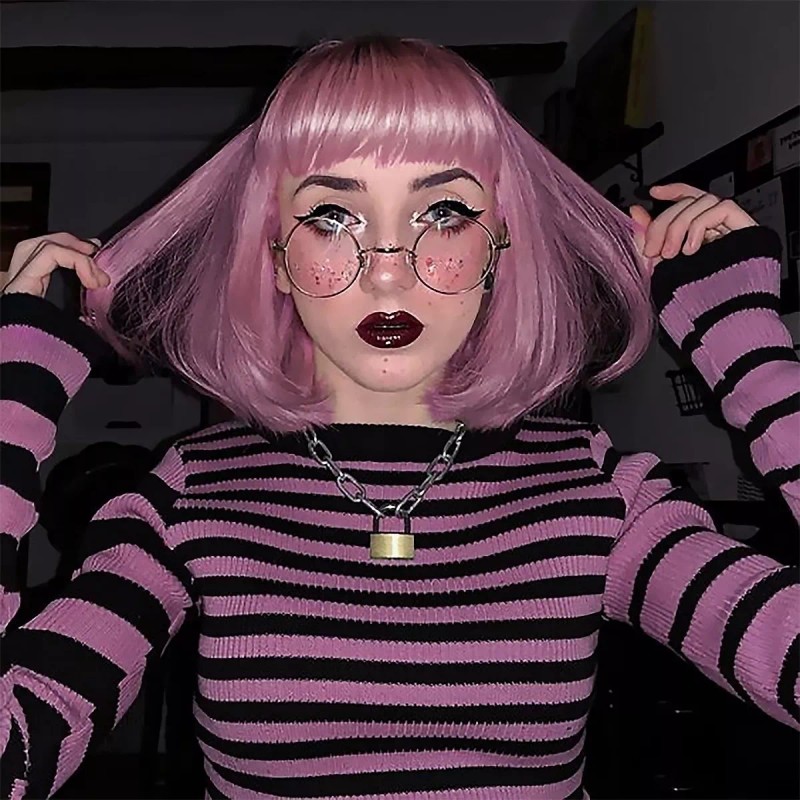 Jorla Peluca Corta Rosa Natural Con Cequillo Short Bob Wig
