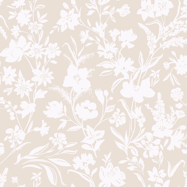LiKiLiKi Peel and Stick Wall Paper Khaki and White Floral