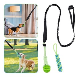 Dog Chew Toys, Flirt Pole for Dogs, Indoor Outdoor Dog Toys, Tug of War Dog Training Toy, Bungee Hanging Ball Tug, Pull Toy for Small to Large Dogs, Resistant Dog Tree Tug Toy, Spring Pole Dog Rope