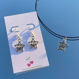 ICFIRSION Y2k Spiral Star Earrings Necklace For Women Silver Swirly Star Earings Sets Jewelry