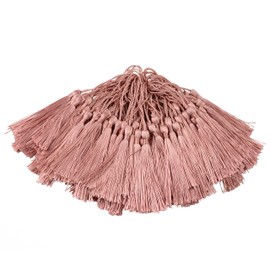Makhry 100pcs 13cm/5 Inch Silky Floss Bookmark Tassels with 2-Inch Cord Loop and Small Chinese Knot fo (Peel Powder)